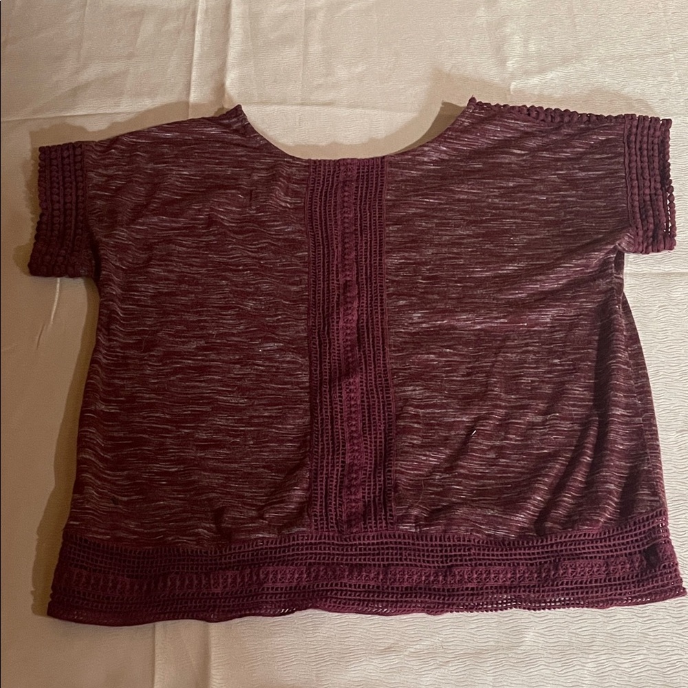 Women's Maroon Crochet Trim Top